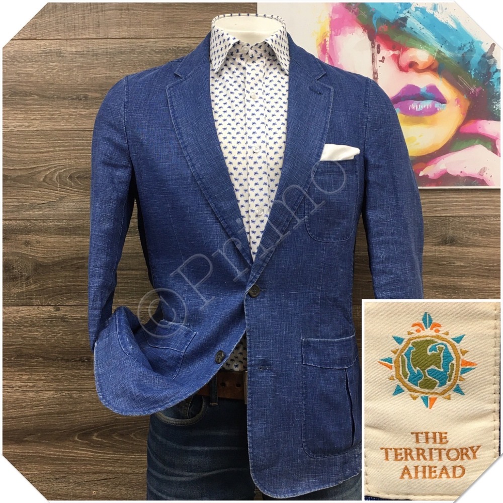 TERRITORY AHEAD Men Linen Blazer Sport Coat Casual Jacket Size M (40R) Blue Suit